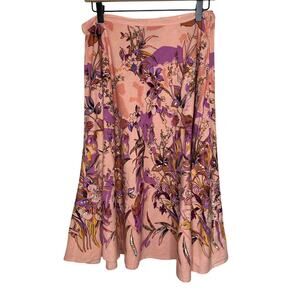 Real Clothing Co Fit & Flare Skirt Peach Purple Floral Sequin Accent Cotton L 12